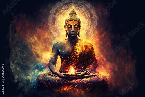 Slika na platnu Man in meditation nirvana enlightenment illustration generative ai