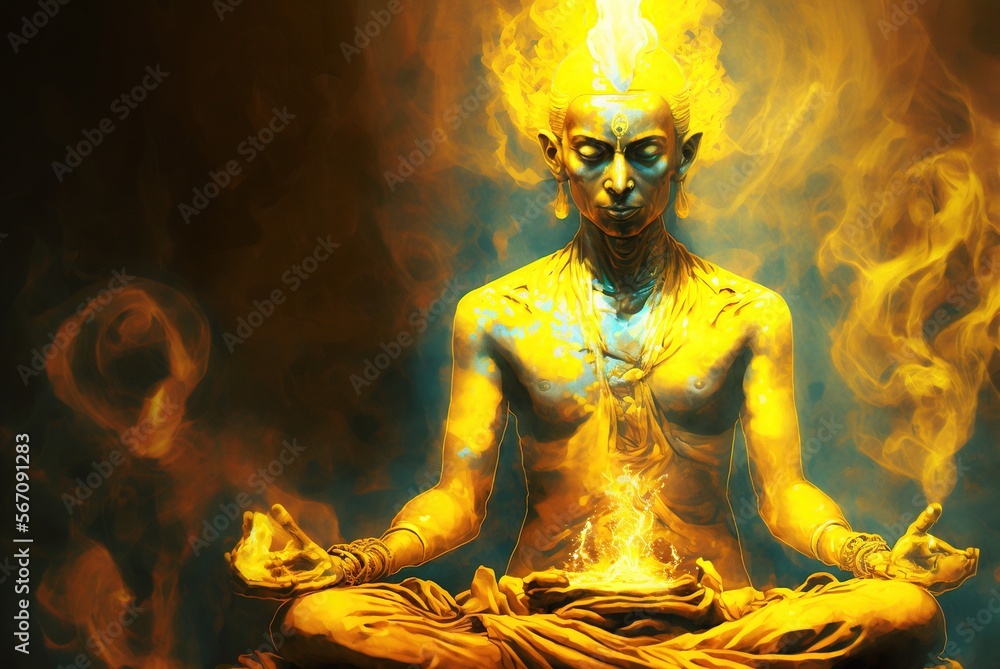 Fototapeta premium Man in meditation nirvana enlightenment illustration generative ai