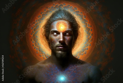 Man in meditation nirvana enlightenment illustration generative ai photo