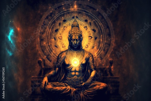 Man in meditation nirvana enlightenment illustration generative ai