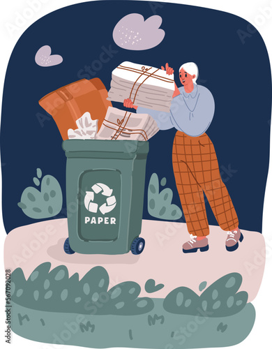 Cartoon vector illustration of Trash bin, garbage. Ecology, environment