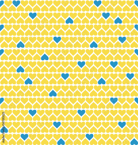 Ukraine seamless vector background. Heart shapes Ukrainian national colors blue yellow. Repeating pattern. Support Ukraine.