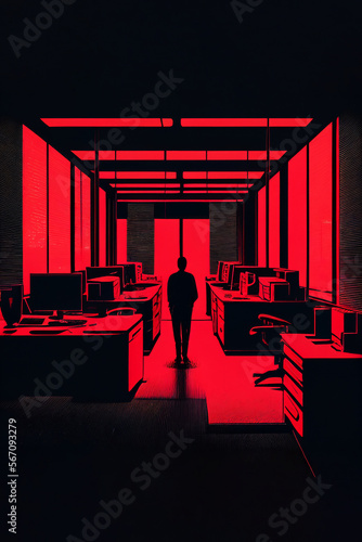 AI illustration of a man standing alone at his workplace - mass layoffs concept