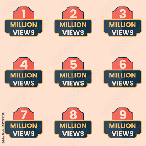 million views label vector set 1m to 9m views sticker
