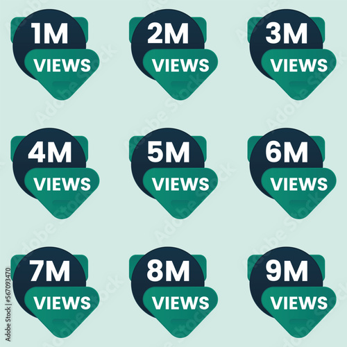 million views label vector set 1m to 9m views sticker
