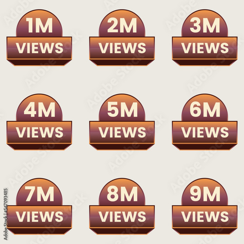 million views label vector set 1m to 9m views sticker
