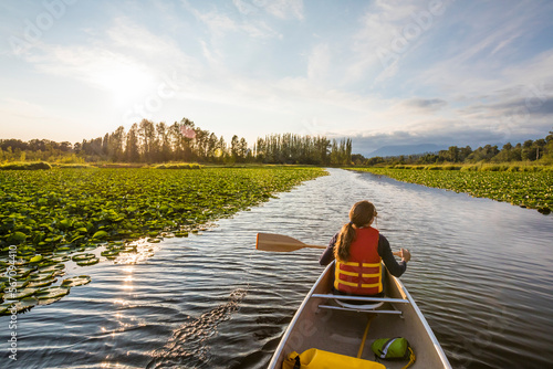 Canoeing on Burnaby Lake, British Columbia. photo