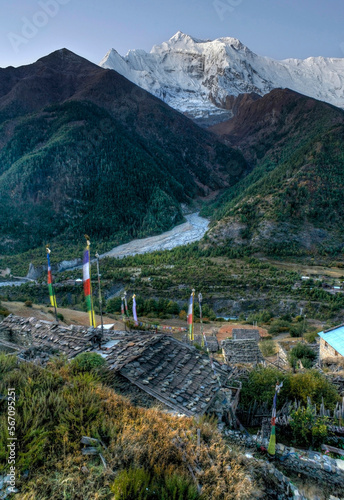 Sunrise on the Annapruna massif in Nepal. (HDR) photo