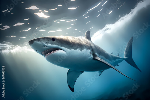 great white shark swimming in the sea generative ai illustration