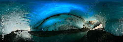 Explorer in Kverkfjoll Ice Caves, north side of the Vatnajokull icecap, Iceland; 360 degree panorama. photo