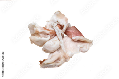 pieces of animal fat with meat on a white isolated background