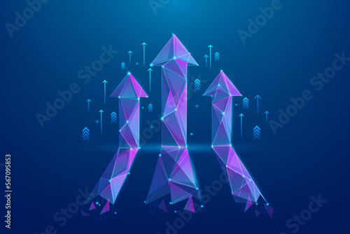 business technology arrow up target to success. Return on investment chart increases. Vision for financial growth stretching. vector illustration fantastic low poly.