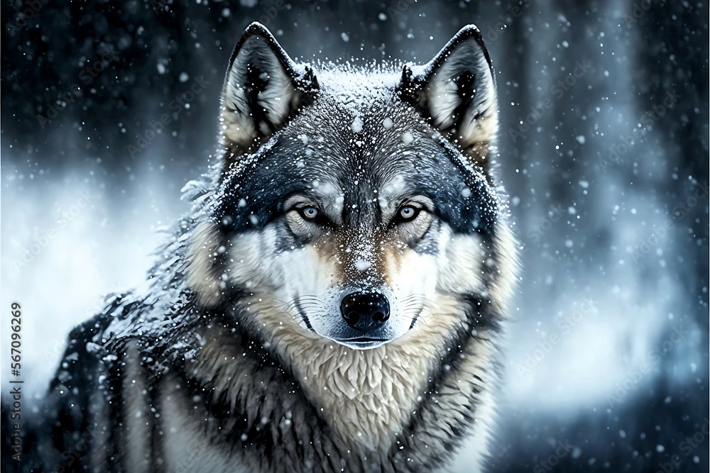Wolf in the falling snow on the hunt Wolf in the falling snow on the hunt