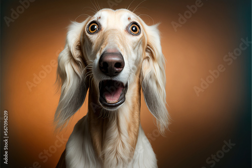 Studio portrait of a saluki dog with a surprised face , concept of Furry pet and Expression, created with Generative AI technology photo