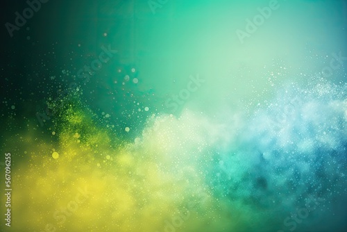 Easter smoke, light blue and light green and yellow, with shiny glitter particles abstract background © Michael