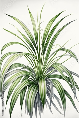 A Spider Plant On White Background As Watercolor Illustration