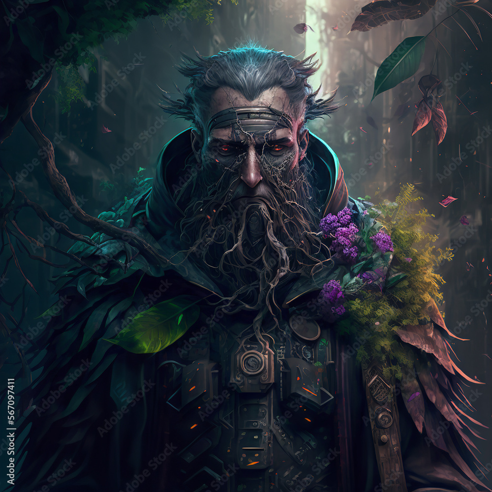 Fototapeta premium druid covered in flowers Generative AI