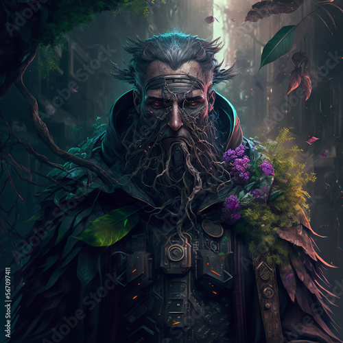 druid covered in flowers Generative AI