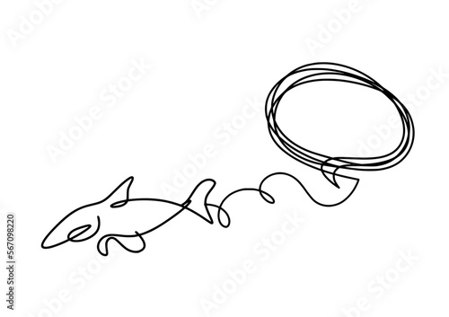Silhouette of fish and comment as line drawing on white  background