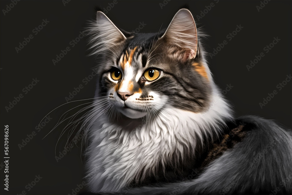 tabby cat with yellow eyes with isolated brown background generative ai illustration