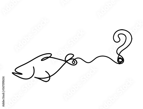 Fototapeta Naklejka Na Ścianę i Meble -  Silhouette of fish and question mark as line drawing on white background