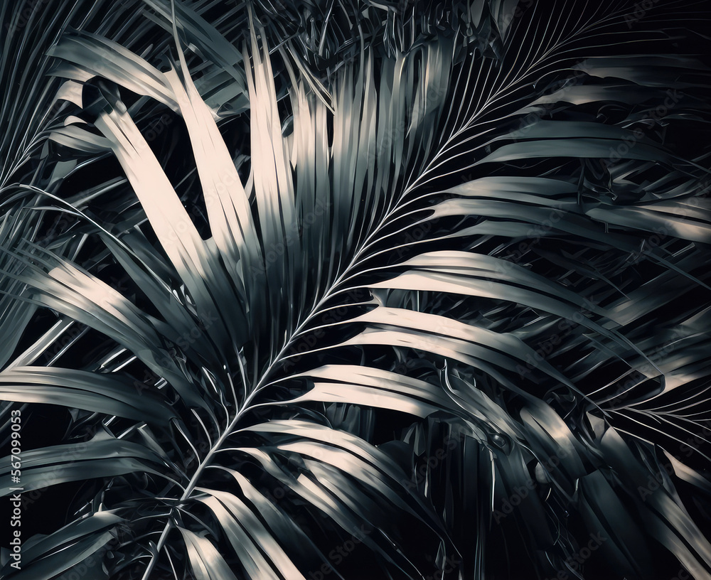 Fototapeta premium Metallic palm leaves. Generative AI