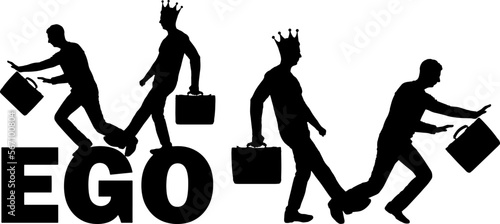 Silhouette of a selfish man with a crown on his head, expose a leg to another man who stumbles over her. Vector Silhouette