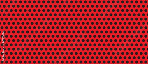 Black polka dot pattern on red background. Straight dot pattern for backdrop and wallpaper template. Simple classic polka dot lines with repeat stripes texture. Polka background, vector illustration