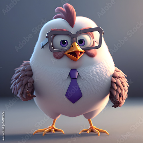 Cute Cartoon Chicken Character 3D Rendered