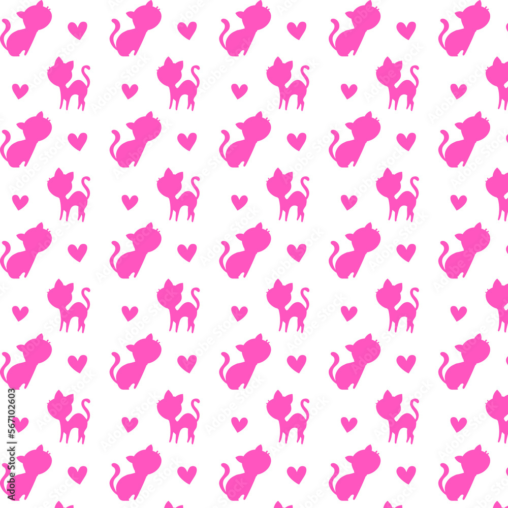 Background with silhouette of cats in pink color.