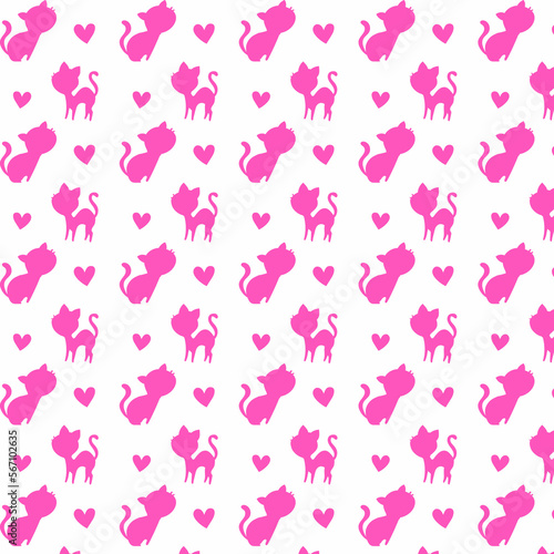 Background with silhouette of cats in pink color.