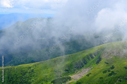 Mountain landscape. Green mountains. Summer. Tourism, impressions, beautiful view. 