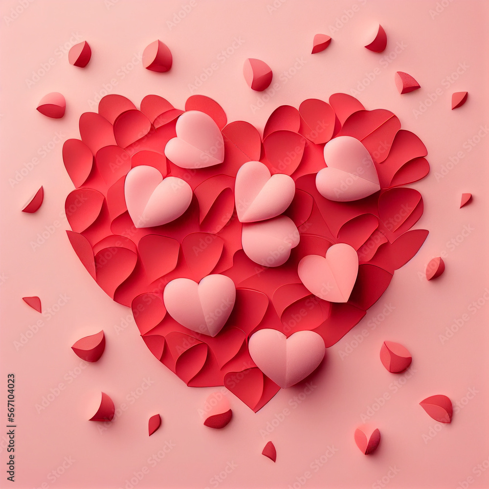 AI illustration of red hearts on a pink background