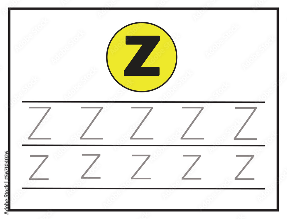Trace letters Z uppercase and lowercase. Alphabet tracing practice