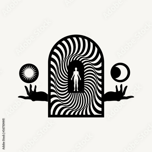 Vector minimalistic placard with illustration. Creative abstract artwork with hand drawn silhouette . Template for card, poster, banner, print for t-shirt, pin, badge, patch.