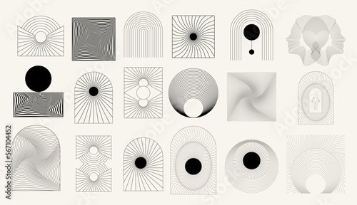 Vector collection of minimalistic geometric elements and  illustrations. Creative abstract artwork . Template for card, poster, banner, print for t-shirt, pin, badge, patch.