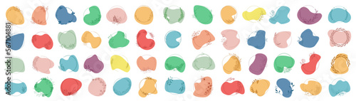 Organic blobs set icon. Hand drawn floral frames with flowers, branch and leaves. Vector illustration set