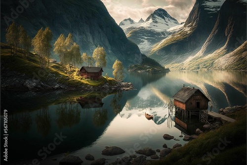 Beautiful Norway villages, Best place Norway. Generated by AI. 