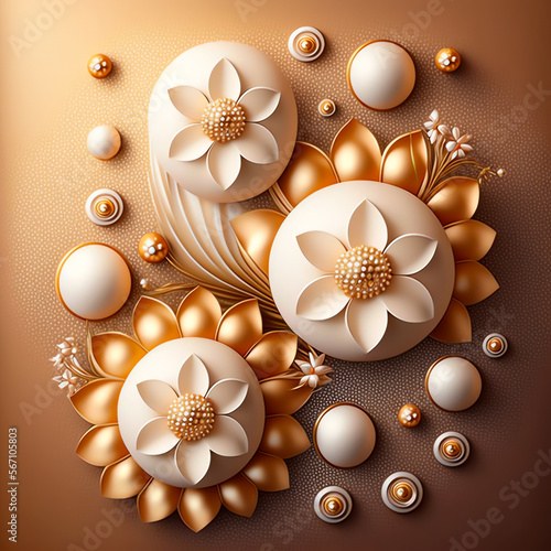 3d wallpaper sunflowers with leaves, flowers, balls