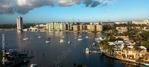 City Boca Raton Florida, ocean bay, sea, yachts and boats. 