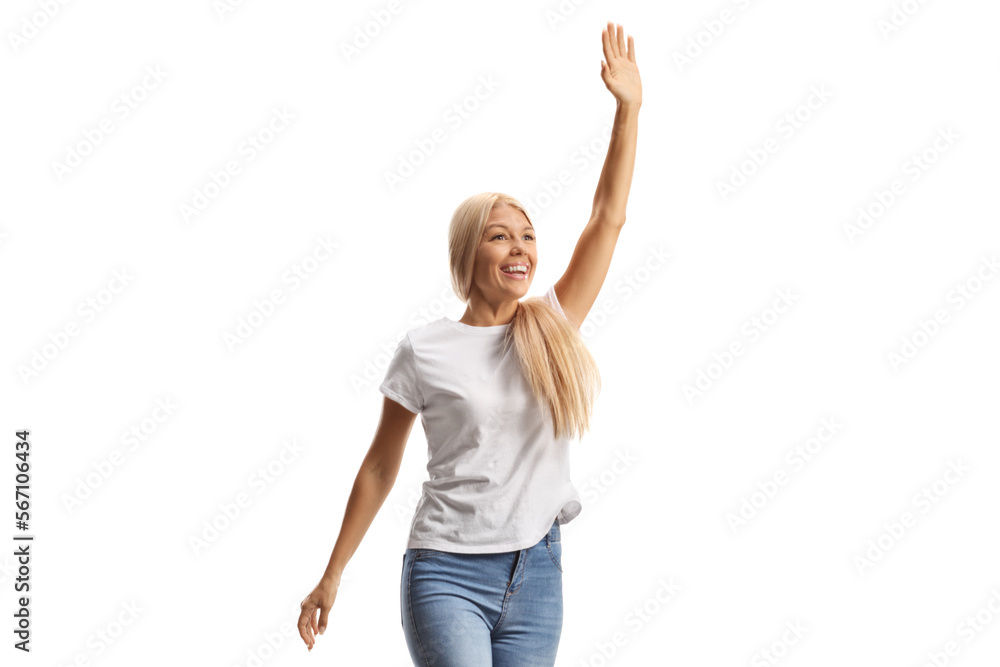 Young casual woman calling someone with hand Young casual woman calling someone with hand