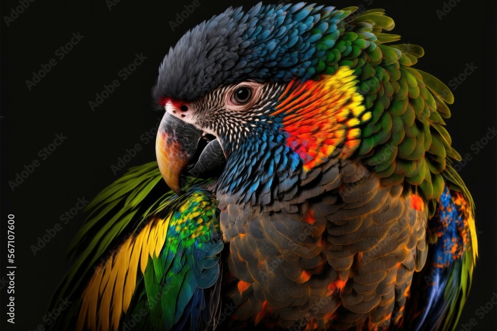 Parrot with colorful feathers. Generative AI