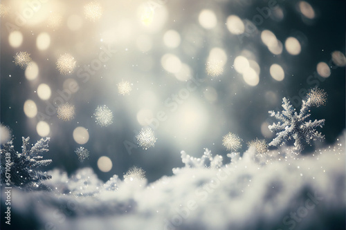 Christmas winter landscape. Christamas holidays. Snow landscape. Slightly blured. Detailed winter scenery. Created by Generative AI © KayMDesign