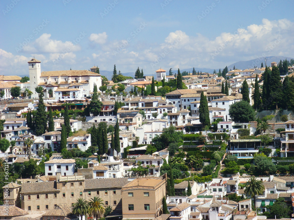 Beautiful view on the city on a summer day. Alhambra. Granada. Spain.