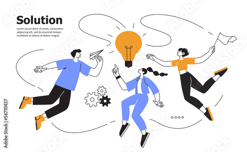 Men and women on business meeting and, negotiation, brainstorming, talking. Team communication abstract vector abstract illustration. Corporate presentation, creative ideas and solutions, teamwork,