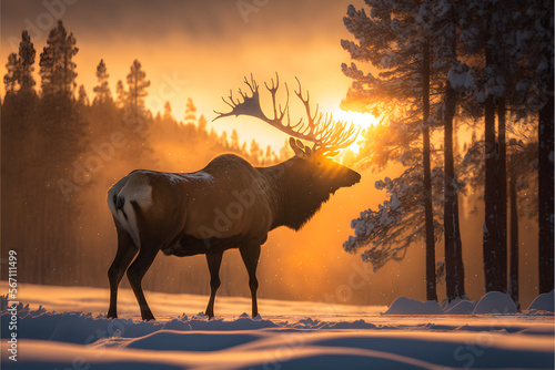 Moose or elk in wilderness created with Generative AI