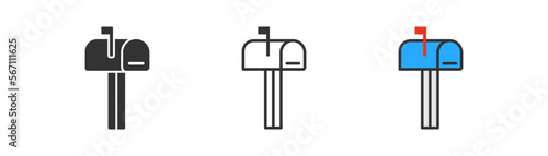 Mail box icon on light background. New message symbol. Street postal box. Outline, flat, and colored style. Flat design. Vector illustration.