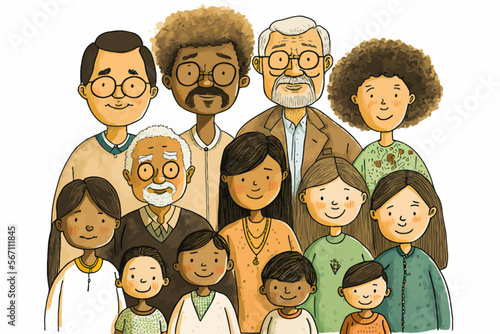 A vector illustration illustrating a cultural diversity and a mixing of several generations of the human family. To represent the contemporary world.