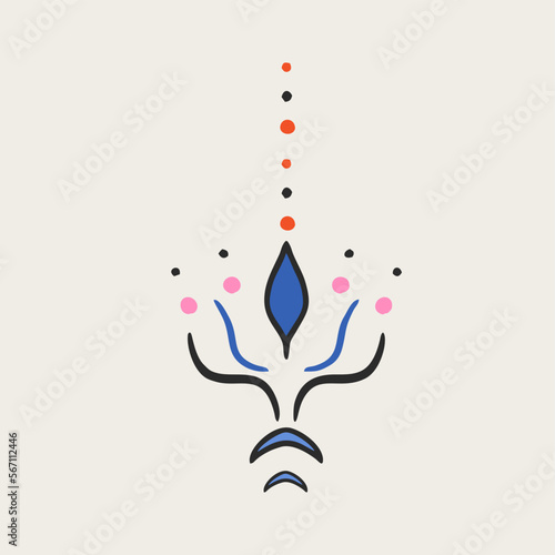 Vector sticker, tattoo. The tattoo is drawn with a thin line. Bright patterns and handmade dots. Vector illustration.