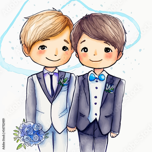A homosexual couple uniting in a romantic wedding, vector illustration in support of universal and LBGT love.